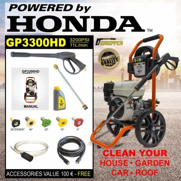 Gaspper GP3300HD benzínový vysokotlaký čistič, s motorem Honda, 5.5 HP, 220 bar/3.200 PSI