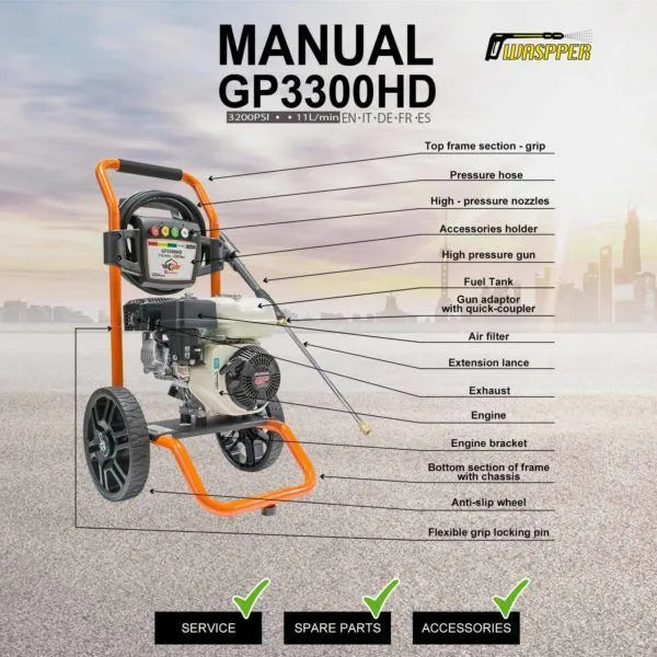 Gaspper GP3300HD benzínový vysokotlaký čistič, s motorem Honda, 5.5 HP, 220 bar/3.200 PSI