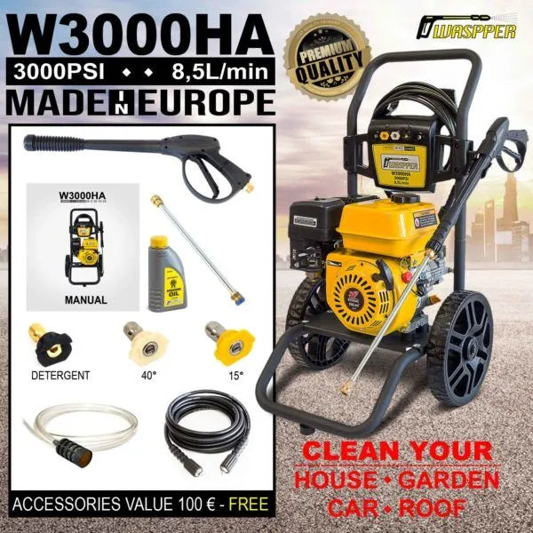 Waspper W3000HA benzínový vysokotlaký čistič, s motorem Peggas, 5.2 HP, 207 bar / 3.000 PSI