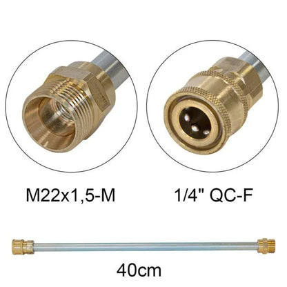 Prodlužovací nástavec z nerezové oceli 40cm, vstup M22x1.5 samice, výstup 1/4“- Quick connect samec