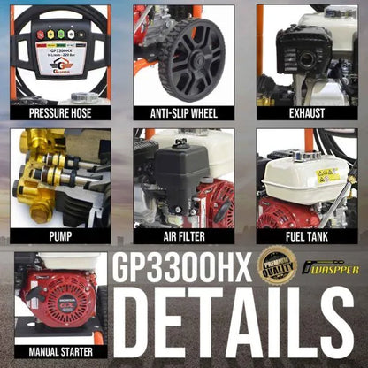 Gaspper GP3300HX benzínový vysokotlaký čistič, s motorem Honda, 5.8 HP, 220 bar/3.200 PSI