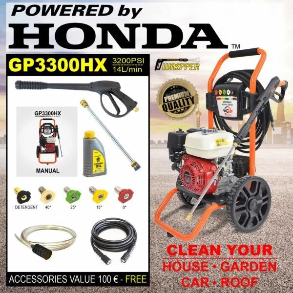Gaspper GP3300HX benzínový vysokotlaký čistič, s motorem Honda, 5.8 HP, 220 bar/3.200 PSI