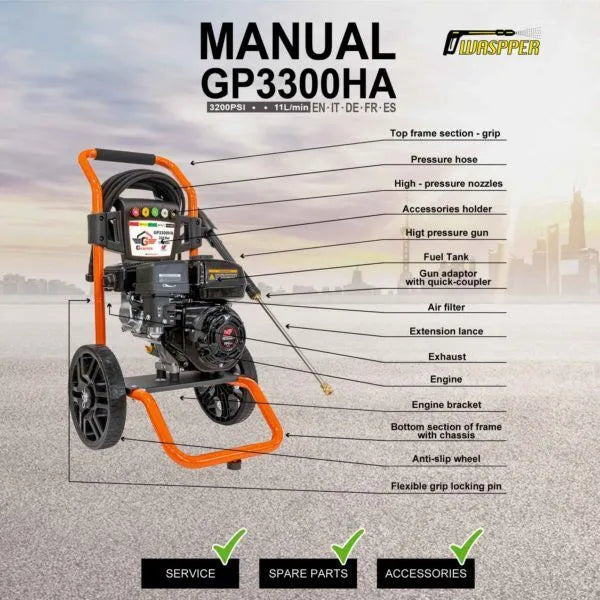 Gaspper GP3300HA benzínový vysokotlaký čistič, s motorem Peggas, 5.5 HP, 220 bar/3.200 PSI