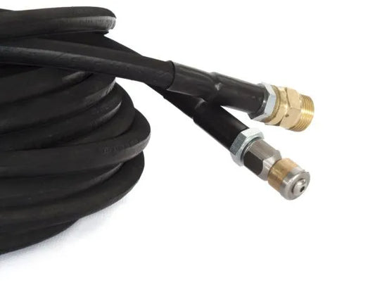 Gumová hadice na čištění kanalizací připojení: 1/4″ M22x1,5-F1/4″, max. tlak 275 bar, vstupní teplota max. 60°C