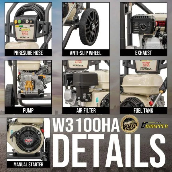 Waspper W3100HA, benzínový vysokotlaký čistič, s motorem Honda, 5,5 HP, 213 bar/3.100 PSI