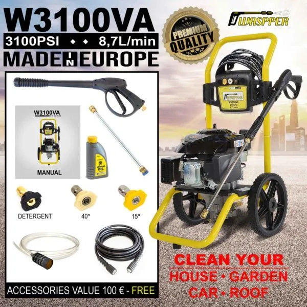 Waspper W3100VA benzínový vysokotlaký čistič, s motorem Ducar, 4.3 HP, 213 bar / 3.100 PSI