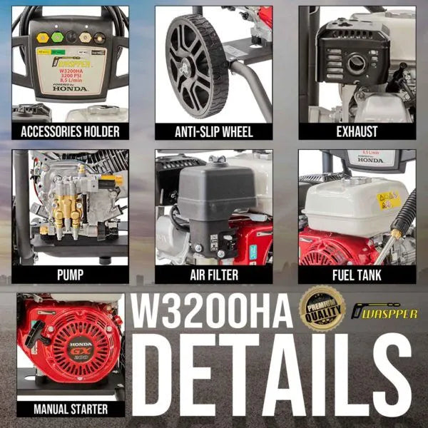 Waspper W3200HA benzínový vysokotlaký čistič,s motorem Honda, 6.5 HP, 220 bar/3.200 PSI