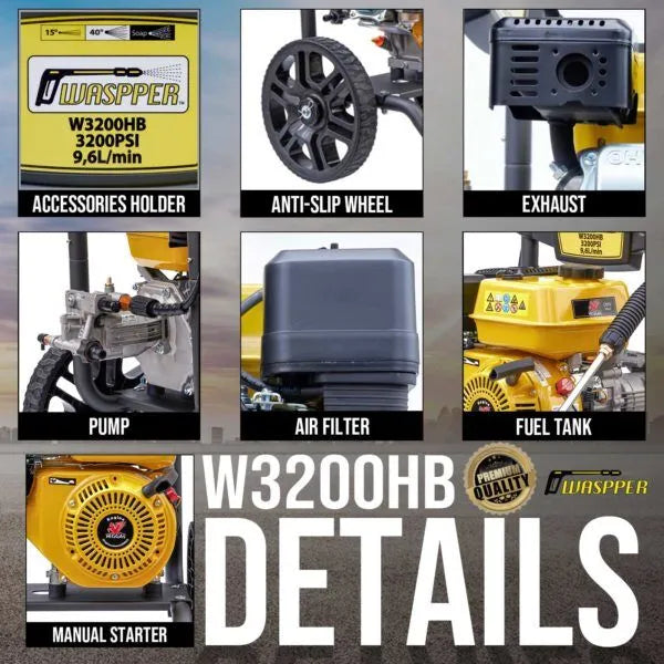 Waspper W3200HB benzínový vysokotlaký čistič, s motorem Peggas, 7.0 HP, 220 bar / 3.200 PSI